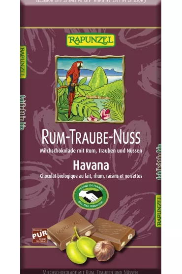 Rapunzel Czekolada mleczna z rodzynkami, rumem i orzechami laskowymi 100 g Bio