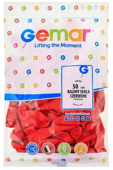 Godan Balony pastelowe serca czerwone 50 szt.