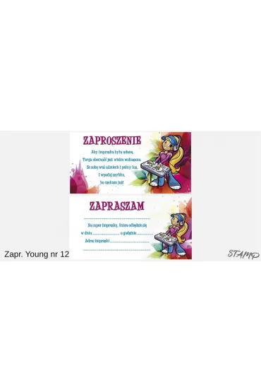 Stamp Zaproszenia Young Dziewczynka wz�r nr 12 10 szt.