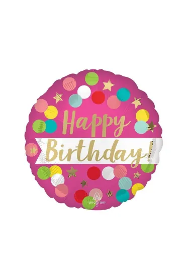 Anagram Balon foliowy Birthday pink confetti 46cm