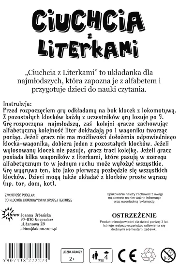 Ciuchcia z literkami Abino
