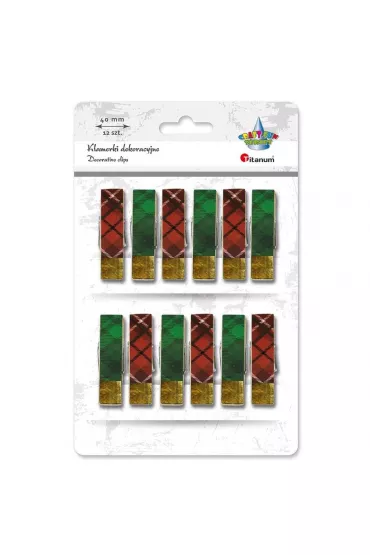 Titanum Klamerki drewniane z naklejk� w krat� 12 szt.