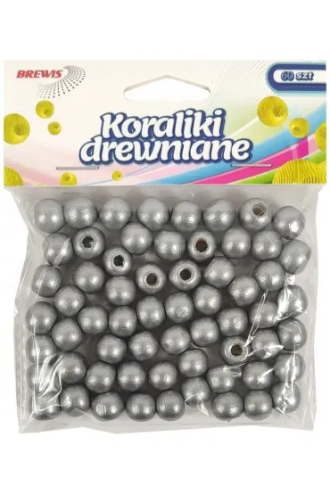Brewis Koraliki drewniane do nawlekania srebrne 10mm