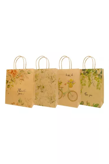 incood. Torba prezentowa 26x32 kraft rower, kwiaty mix