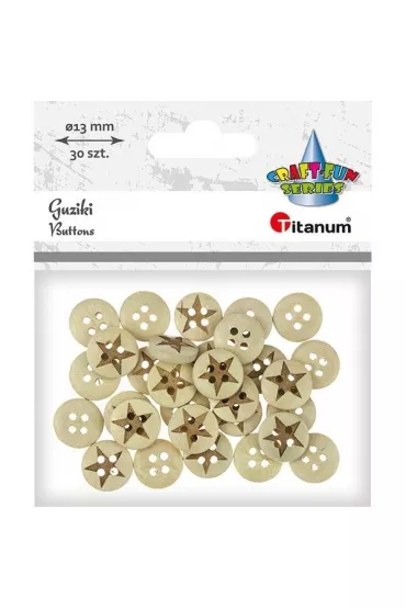 Titanum Guziki drewniane gwiazdy 13 mm