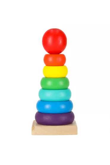 Wie�a piramida piramidka drewniana do uk�adania sorter kolorowy t�czowy 13cm