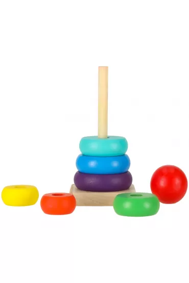 Wie�a piramida piramidka drewniana do uk�adania sorter kolorowy t�czowy 13cm