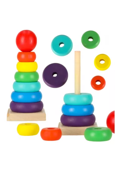 Wie�a piramida piramidka drewniana do uk�adania sorter kolorowy t�czowy 13cm