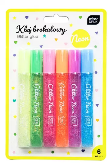 Interdruk Klej do dekoracji brokatowy 6kol neon 6 x 10,5 ml