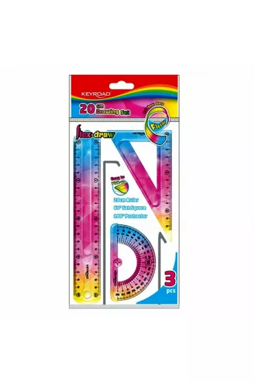 Pbs Connect Zestaw geometryczny elastyczny Rainbow Deco liniijka 20 cm, ekierka 18 cm, k�tomierz 10 cm 3 elementy