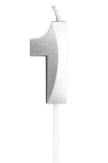�wieczka na tort - cyferka 1 srebrna 4,8cm
