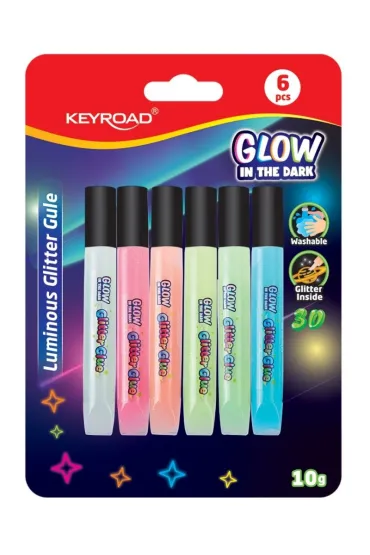 Keyroad Klej brokatowy fluorescencyjny 6x10 ml