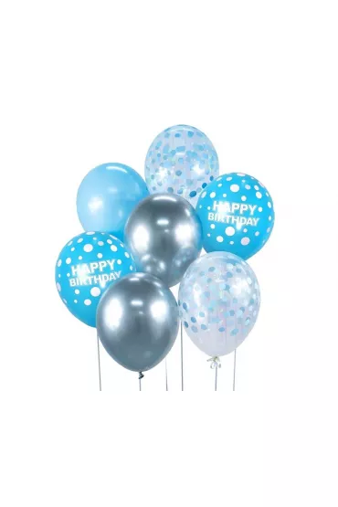 Godan Balony B&C srebrno-niebieski Happy Birthday 7 szt.