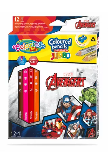 Patio Kredki o��wkowe tr�jk�tne jumbo Colorino Kids + temper�wka Avengers 13 szt.