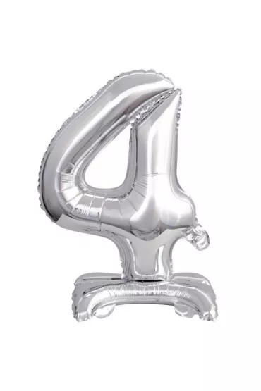 Amscan Balon foliowy mini cyfra 4 na stojaku srebrna