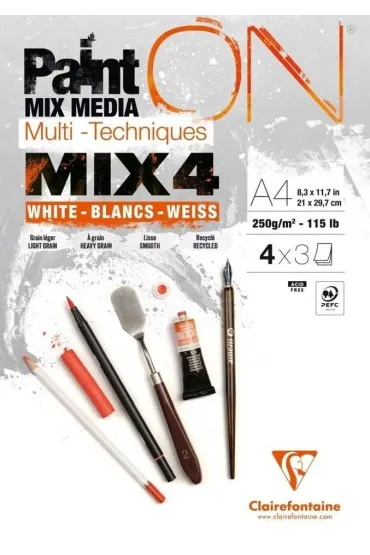 Clairefontaine Blok A4 bia�ych papier�w mix4 250g 12ark