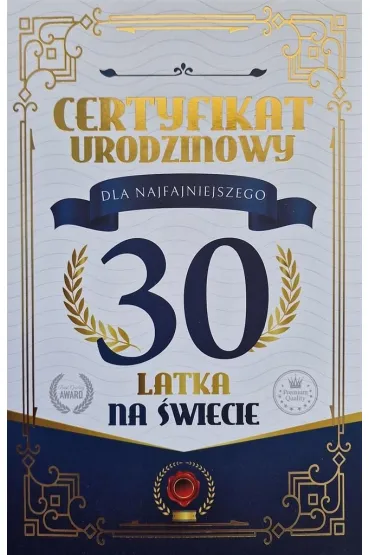 Yeku Karnet Certyfikat Urodzinowy 30 urodziny m�skie
