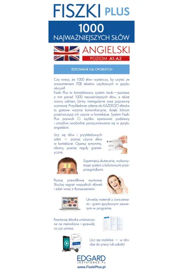 Fiszki plus. Angielski. 1000 najwa�niejszych s��w. Poziom A1-A2