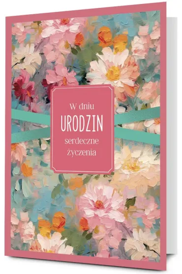 Pan Dragon Karnet B6 Urodziny, malowane kwiaty, r�owy K.B6-2032