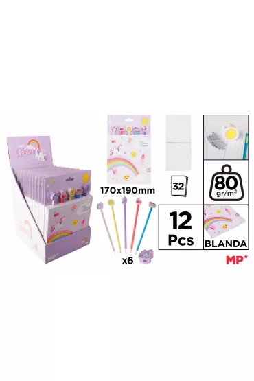 Mp Main Paper Zestaw notes z kredkami oraz gumkami seria Unicorn A 12 MP UN23012
