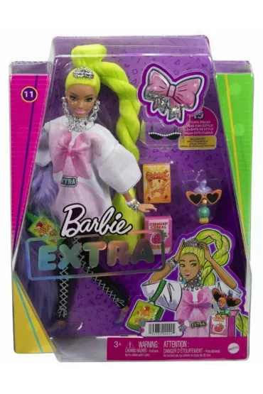 Barbie Extra Lalka Biaa tunika/Neonowe zielone wosy HDJ44 Mattel