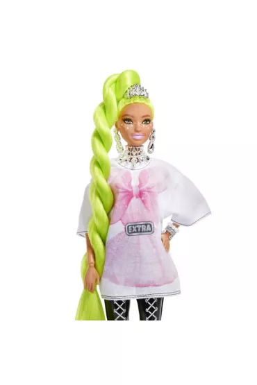 Barbie Extra Lalka Biaa tunika/Neonowe zielone wosy HDJ44 Mattel
