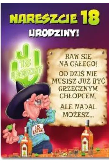 Trend Karnet B6 FUN ma�y, 18 Urodziny m�skie tequila - MF36