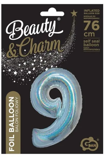 Godan Balon foliowy B&C cyfra 9 holograficzna srebrna 76cm