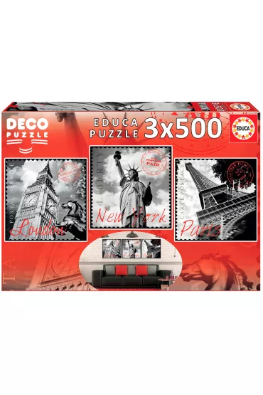 Puzzle 3x500 el. Du�e miasta Educa
