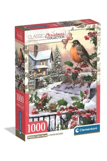 Puzzle 1000 element�w Xmas Coll Robin And Holly Bushes CLEMENTONI 37129 CLM