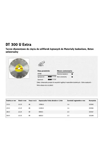 Klingspor Tarcza diamentowa segmentowa 230mm x 2,3mm x 22,2mm dt300u beton.