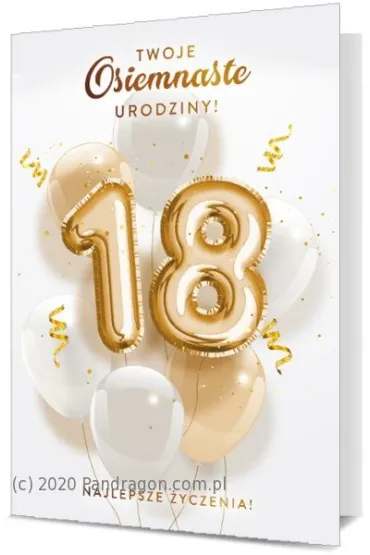 Pan Dragon Karnet B6 18 urodziny z�ote balony K.B6-1817