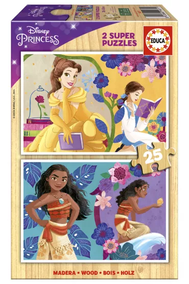 Puzzle drewniane 2x25 el. Pi�kna i Bestia, Vaiana: Skarb Educa