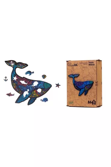 Puzzle drewniane eko 75 Potny wieloryb A4 PuzzleOK