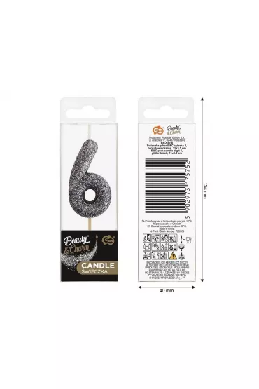 Godan �wieczka na tort cyfra 6 brokatowa 11.5x3.5cm