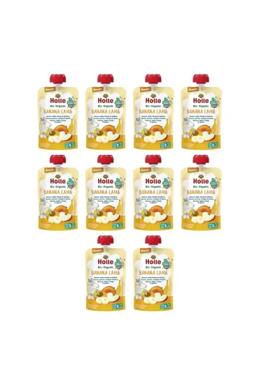 Holle Mus Bananowa lama (Banan - jab�ko - mango - morela) bezglutenowa od 6 miesi�ca Demeter Zestaw 10 x 100 ml Bio