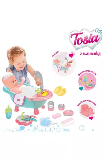 Lalka Tosia z wanienk� w r�owym ubranku Askato