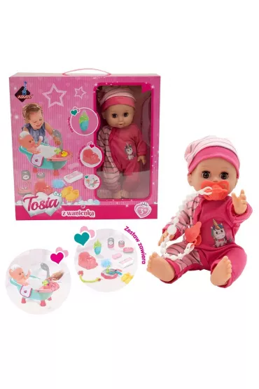 Lalka Tosia z wanienk� w r�owym ubranku Askato