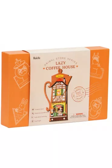 Skadany Drewniany Model Puzzle 3D - Leniwa Kawiarnia Robotime