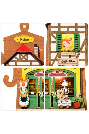 Skadany Drewniany Model Puzzle 3D - Leniwa Kawiarnia Robotime