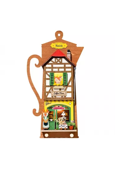 Skadany Drewniany Model Puzzle 3D - Leniwa Kawiarnia Robotime
