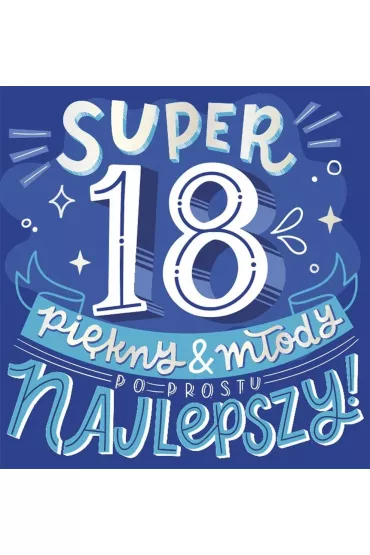 Kukartka Karnet 18 Urodziny kwadrat, niebieskie QR-010