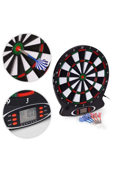 Elektroniczna tarcza do darta gry w rzutki lotki tablica LCD 38 cm 18 gier zestaw 6 rzutek Multistore