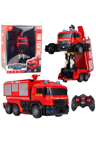 Robot samoch�d Stra� Po�arna 2w1 R/C swiat�o woda LeanToys