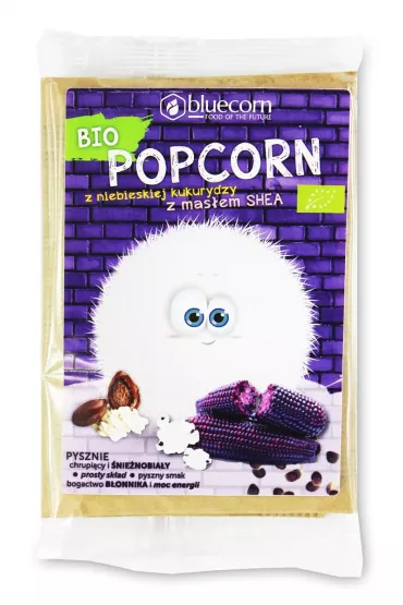 Popcrop Popcorn z niebieskiej kukurydzy z mas�em shea i sol� do przygotowania w mikrofal�wce bezglutenowy 100 g Bio