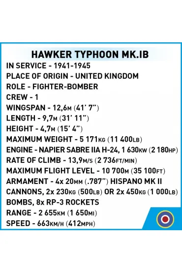 Historical collection wwii HC WWII Hawker Typhoon Mk.1B