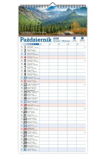Kalendarz 2026 paskowy szeroki KPS V.3 Tatry