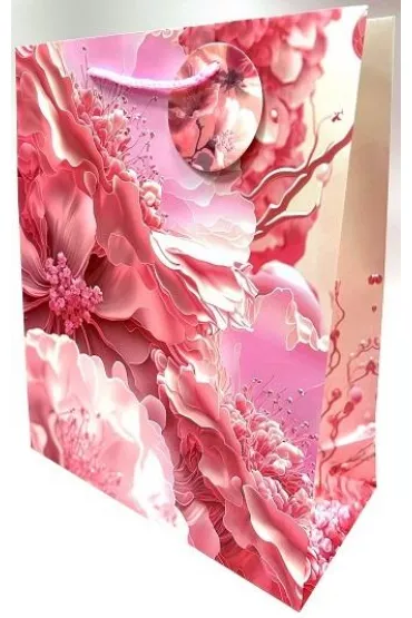 Fresh Torebka ozdobna matowa r�owe kwiaty 26x32x12cm
