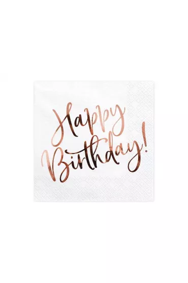 PartyDeco Serwetki Happy Birthday bia�e 33x33 cm