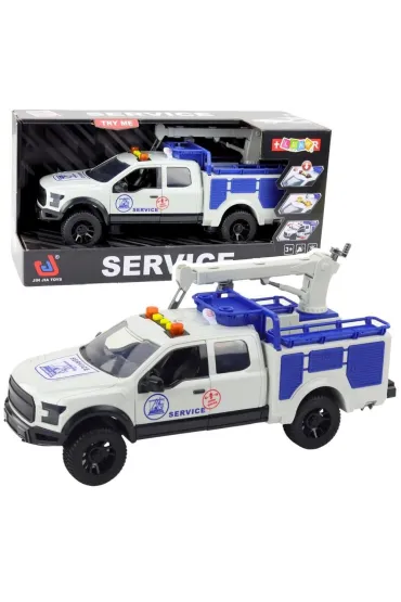Samoch�d z d�wigiem �wiat�a d�wi�ki bia�y 1:12 LeanToys